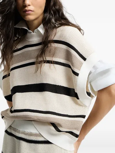 Brunello Cucinelli Striped Cotton Net Knit T-shirt In Multi