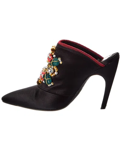 Roger Vivier Black Satin Crystals Embellished Mules In Black