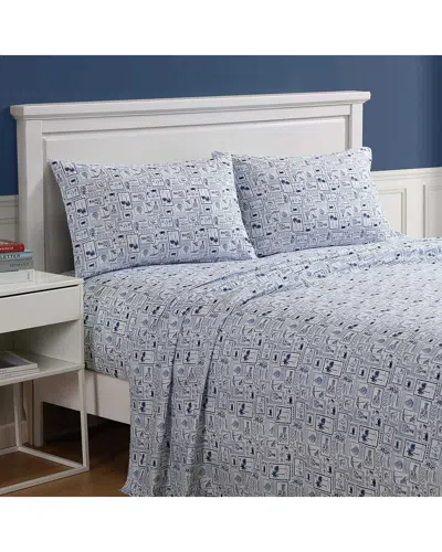Nautica Beach Collage Cooling Microfiber Sheet Set In Blue