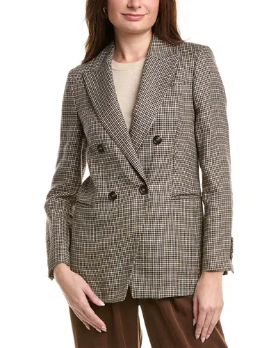 Brunello Cucinelli Double-breasted Houndstooth Linen-blend Blazer In Multi