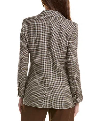 Brunello Cucinelli Double-breasted Houndstooth Linen-blend Blazer In Multi