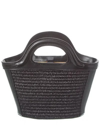 Marni Tropicalia Micro Leather-trim Tote In Black