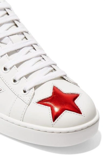 Shop Gucci Ace Metallic Ayers-trimmed Leather Sneakers In White