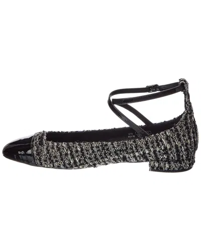 Stuart Weitzman Eden Metallic Tweed And Patent-leather Flats In Black