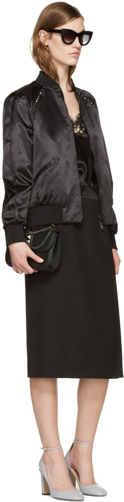Shop Valentino Black Satin Rockstud Untitled Bomber Jacket