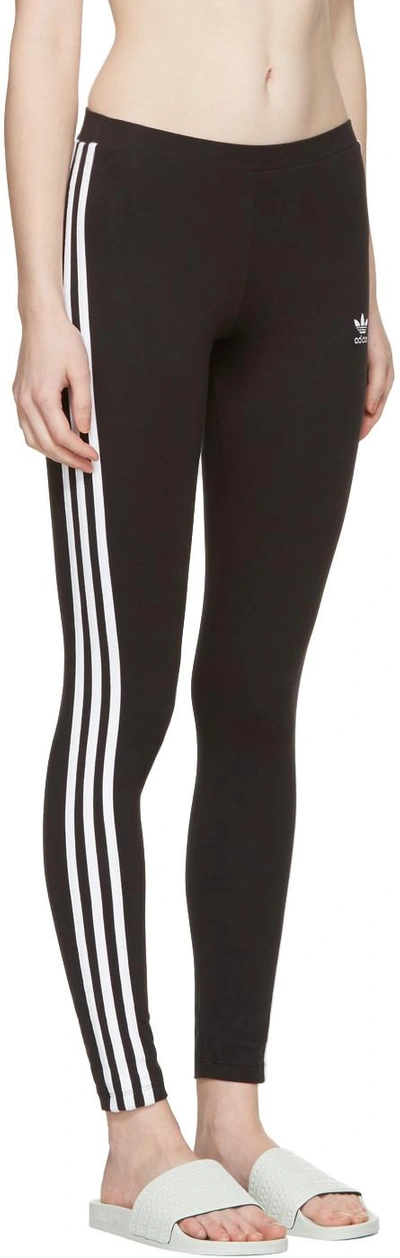 Shop Adidas Originals Black Three-stripes Leggings