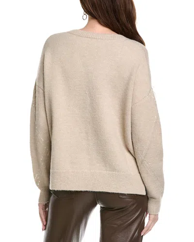 Joseph Ribkoff Sequined V-neck Pullover Sweater Top In Oyster In Neutral