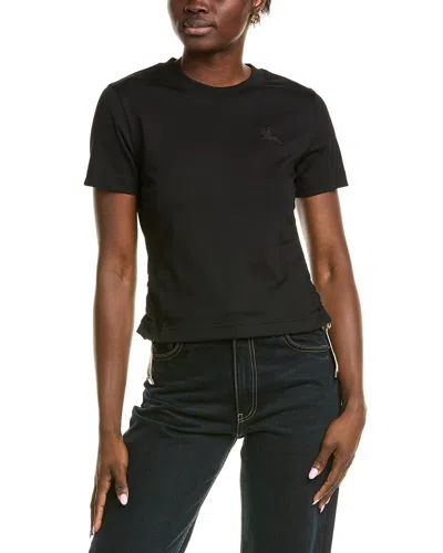 Burberry Black T Shirt With Check Pattern Detail In Black
