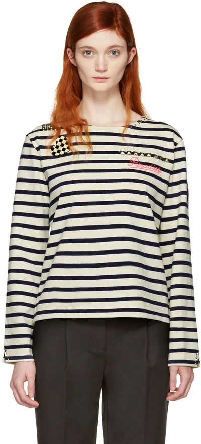 Marc Jacobs Ecru Striped 'paradise' Long Sleeve T-shirt In White