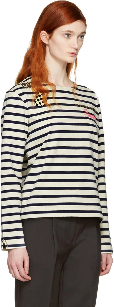 Shop Marc Jacobs Ecru Striped 'paradise' Long Sleeve T-shirt