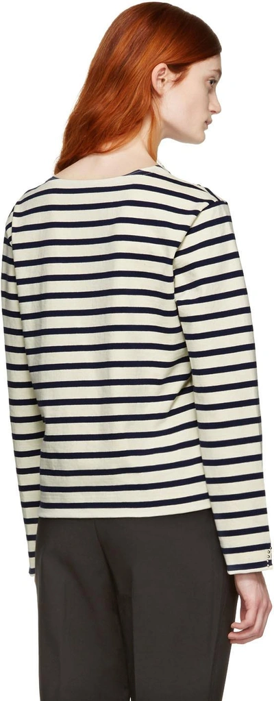 Shop Marc Jacobs Ecru Striped 'paradise' Long Sleeve T-shirt