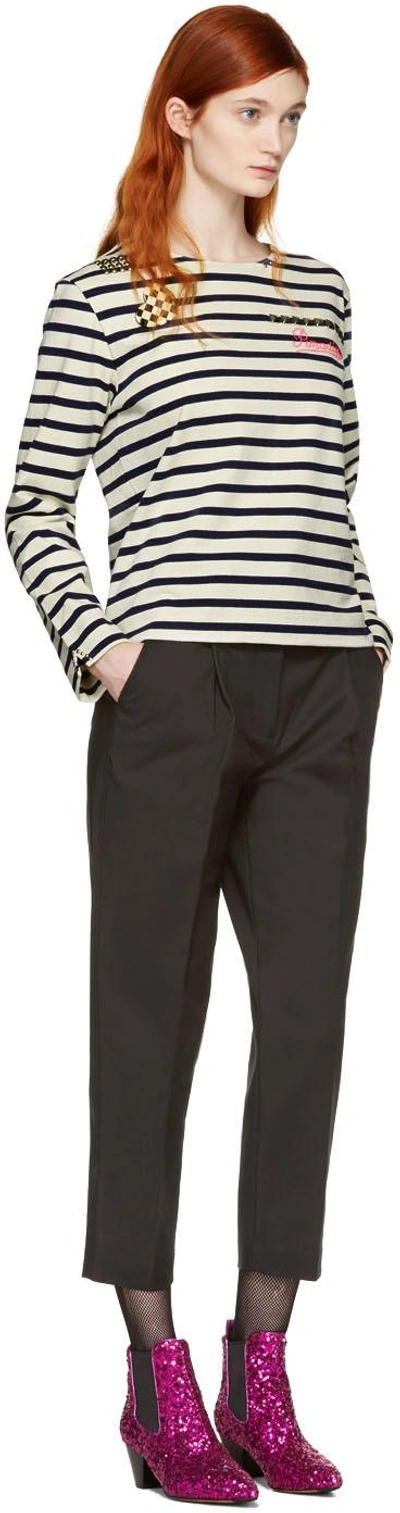 Shop Marc Jacobs Ecru Striped 'paradise' Long Sleeve T-shirt