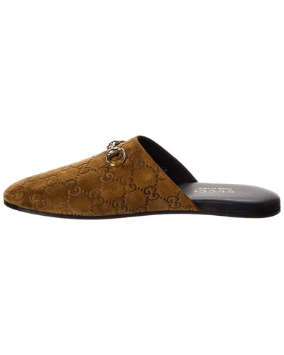 Gucci Women Brown Mule With Horsebit On The Front And All-over Gg Motif In Suede Woman In Brown