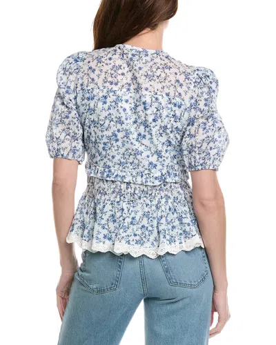 Industry Tie Front Printed Peplum Blouse In Blue