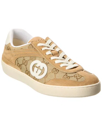 Gucci Beige G75 Sneaker In Suede And Gg Fabric Women In Brown