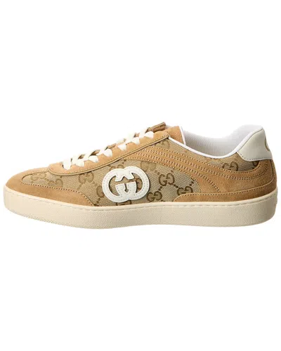 Gucci Beige G75 Sneaker In Suede And Gg Fabric Women In Brown