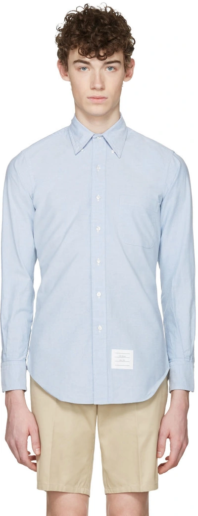 Thom Browne Extra Trim Fit Oxford Shirt With Grosgrain Trim In Blue