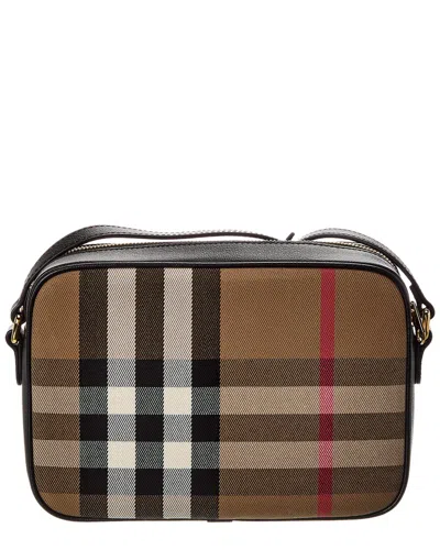 Burberry Check Canvas & Leather Camera Bag In Brown