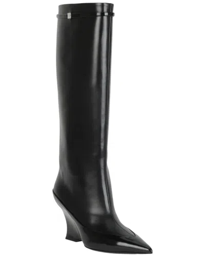 Givenchy Wedge Heel Raven Leather Boots 9cm In Multi