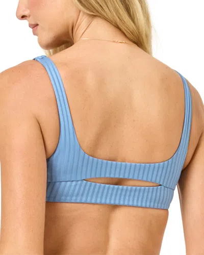 L*space Effie Bikini Top Womens Baltic Ribbed Shirred Cutout Swimwear Jdm2532 In Blue