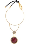 MARNI Gold-tone, resin, horn and leather necklace