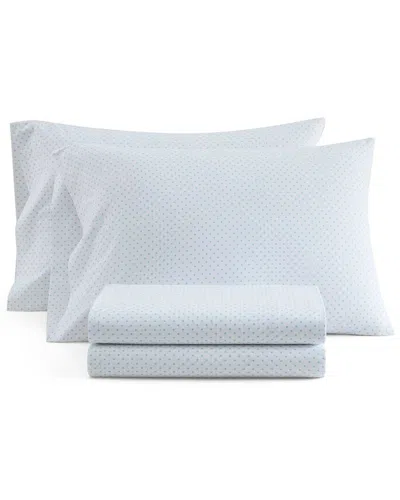 Martha Stewart Polka Dot Plain Cotton Percale Sheet Set In Blue