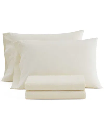 Martha Stewart Stripe Plain Cotton Percale Sheet Set In Neutral