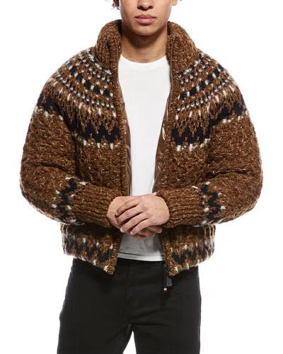 Moncler Indren Cable Knit High Collar Sweater In Brown