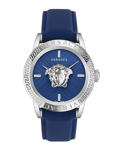 Versace V-code Strap Watch In Blue