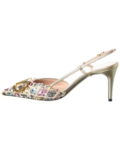 Valentino Vlogo Embellished Metallic Leather Slingback Pumps In Multi