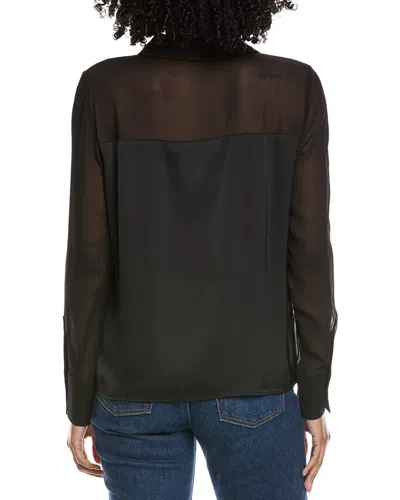 Cece Sheer Combo Button Down Blouse In Black