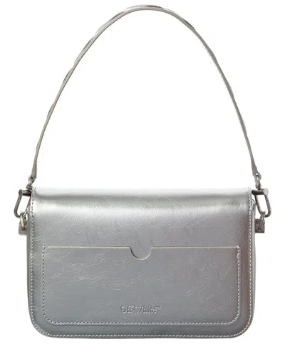 Off-white Binder Medium Leather Clutch In Silver
