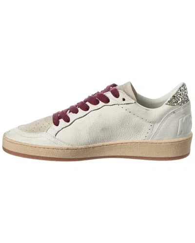 Golden Goose Ballstar White Low Top Sneakers With Glittered Star Patch On The Side And Glittered Heel With Logo L In Multi