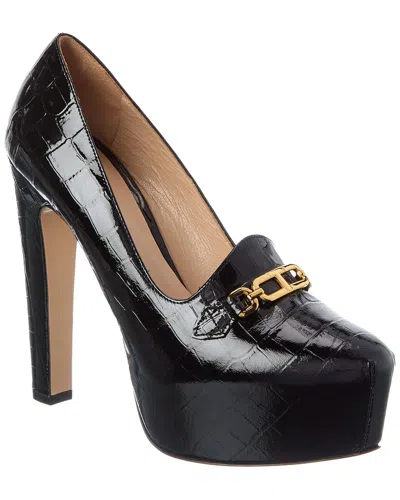 Tom Ford 135mm Whitney Shiny Croc-embossed Leather Platform Pumps In Black