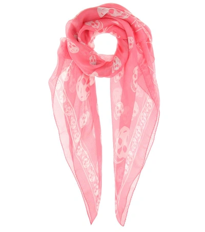 Alexander Mcqueen Printed Silk Scarf In Pink