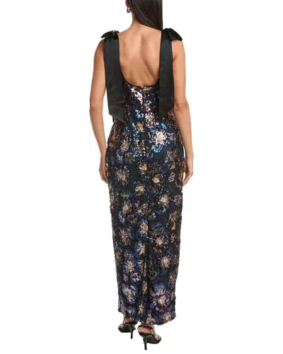 Milly Kyle Satin Bow Sequin Column Midi Dress In Blue