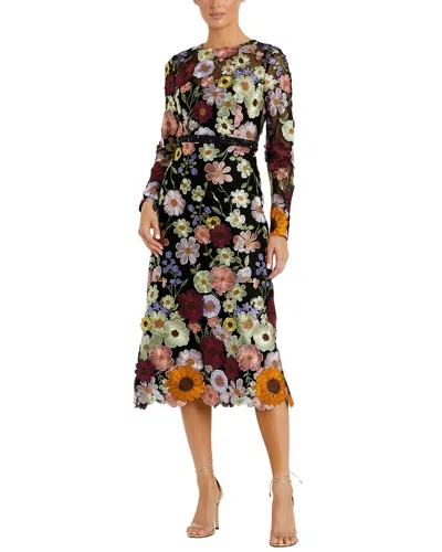 Mac Duggal Hand Stitched Floral Embellished High Neck A-line Dress In Black Multi