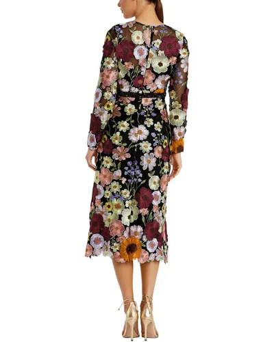 Mac Duggal Hand Stitched Floral Embellished High Neck A-line Dress In Black Multi