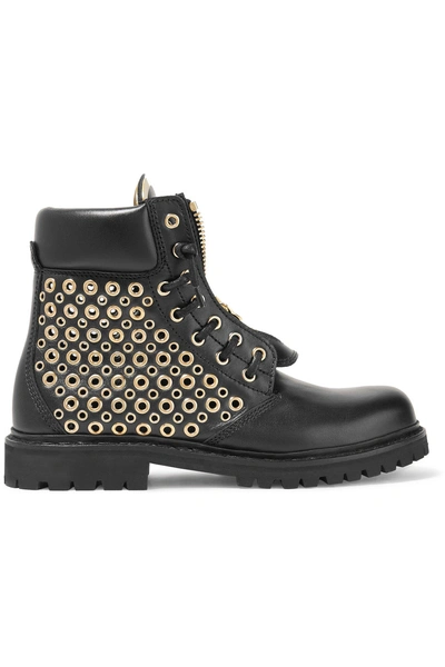 Balmain Eyelet-embellished Leather Ankle Boots