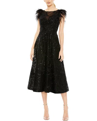 Mac Duggal 20400 Feather Sleeve Tea Length Formal Dress In Black