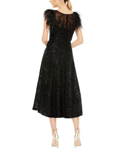 Mac Duggal 20400 Feather Sleeve Tea Length Formal Dress In Black