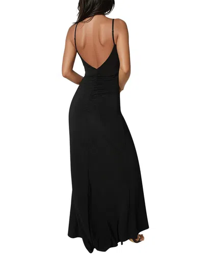 Bebe Ruched High Slit Solid Dress In Black