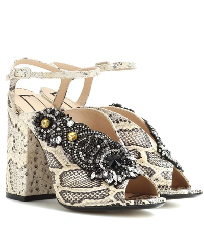 N°21 Althea 110 Printed Leather Sandals In Roccia