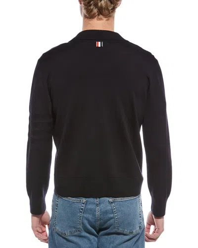 Thom Browne Double Face Wool & Linen-blend Pullover In Blue