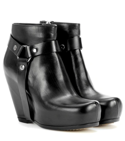 Rick Owens Harness Zip Leather Wedge Boots In Llack