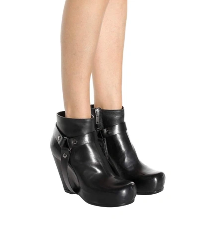 Shop Rick Owens Leather Wedge Ankle Boots In Llack