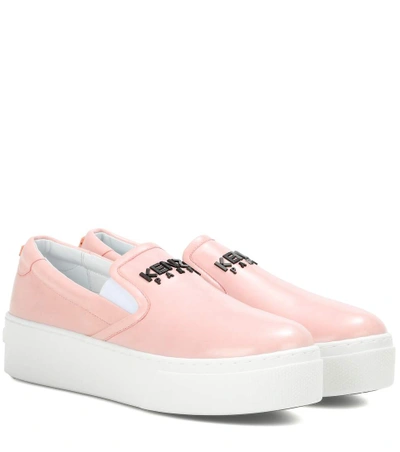 Shop Kenzo Leather Platform Slip-on Sneakers In Faded Piek