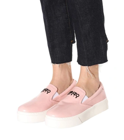 Shop Kenzo Leather Platform Slip-on Sneakers In Faded Piek