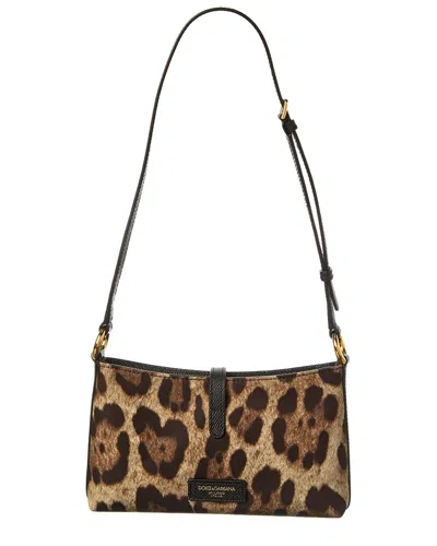 Dolce & Gabbana Lock Leather-trimmed Leopard-print Satin-twill Shoulder Bag In Animal Print