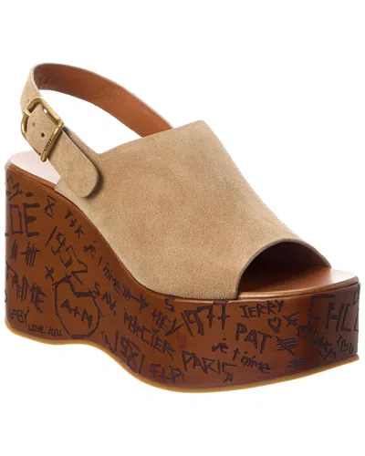 Chloé Desert Sand Beige Suede Calf Leather Maxime Wedges Sandals In Brown